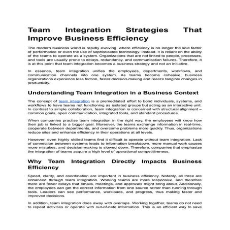 Effective Team Integration Strategies to Boost Business Efficiency and ...