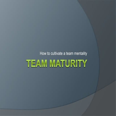 Team maturity - How to cultivate a team mentality