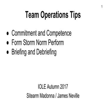 Team Operations Tips IOLE Autumn 2017