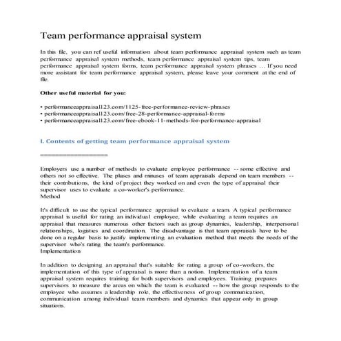 Team performance appraisal system