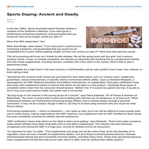 SPORTS DOPING: ANCIENT AND DEADLY