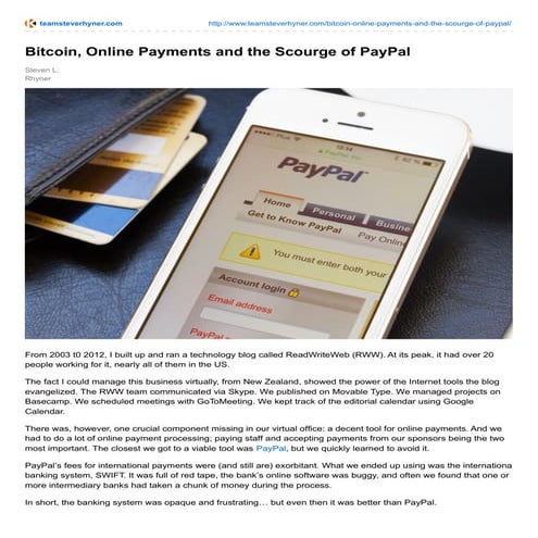 BITCOIN, ONLINE PAYMENTS AND THE SCOURGE OF PAYPAL