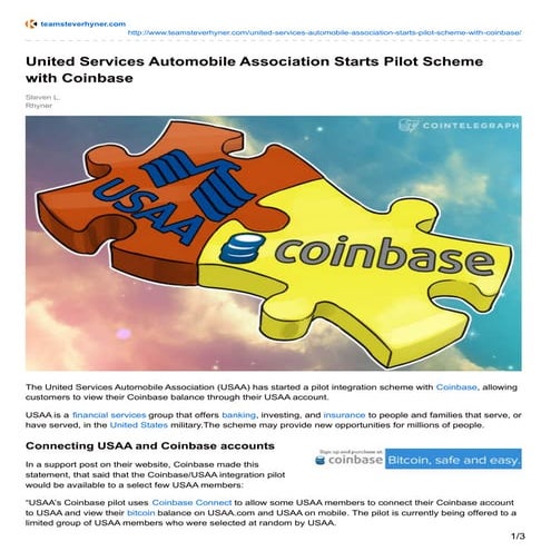 UNITED SERVICES AUTOMOBILE ASSOCIATION STARTS PILOT SCHEME WITH COINBASE