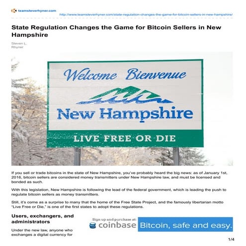 STATE REGULATION CHANGES THE GAME FOR BITCOIN SELLERS IN NEW HAMPSHIRE