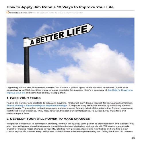 HOW TO APPLY JIM ROHN’S 13 WAYS TO IMPROVE YOUR LIFE