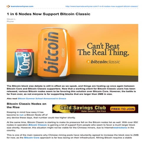 1 IN 6 NODES NOW SUPPORT BITCOIN CLASSIC