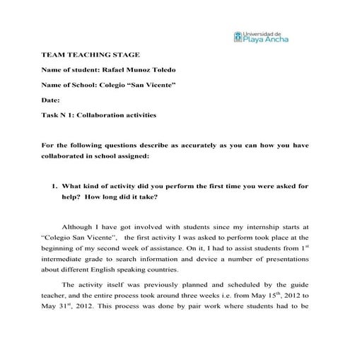 Team teaching stage report