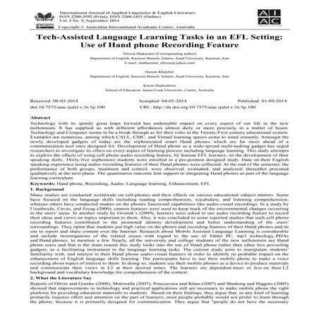 Tech assisted language learning tasks in an efl setting- use of hand phone re...