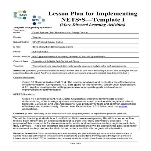 Tech course lesson plan