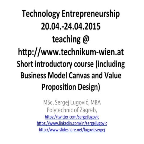 Technology Entrepreneurship - Short introductory course
