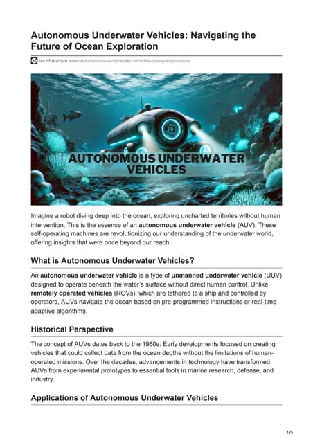 Autonomous Underwater Vehicle (AUVs) | PPTX
