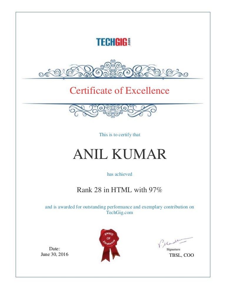 Certificate of HTML