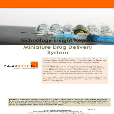 Patent Anlaysis Report - Miniature drug delivery systems