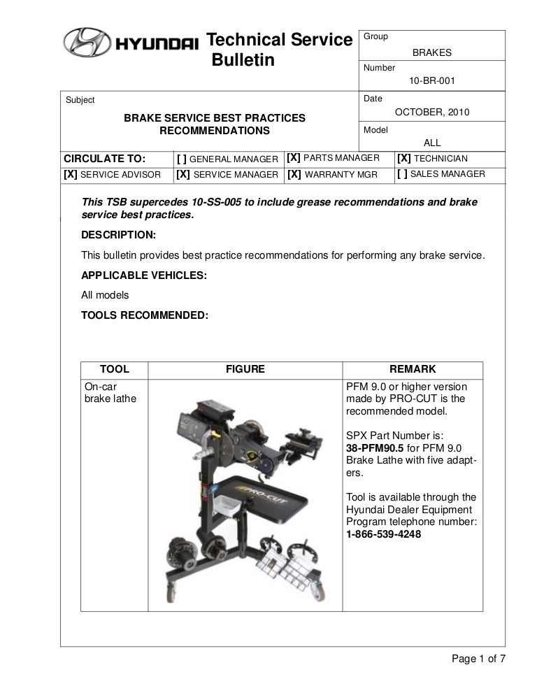 Tech'l service bulletin brake servicing