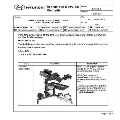 Tech'l service bulletin   brake servicing
