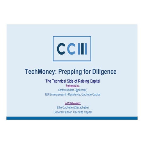TechMoney: Prepping for Diligence The Technical Side of Raising Capital