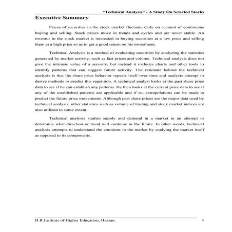 Technical analysis   a study on selected stocks conducted at religare securit...