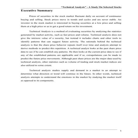 Technical analysis   a study on selected stocks conducted at religare securit...