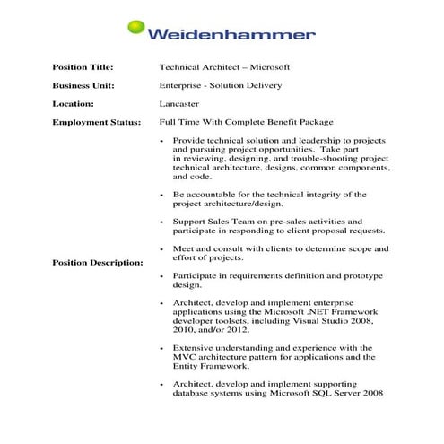 Technical Architect - Solutions Delivery