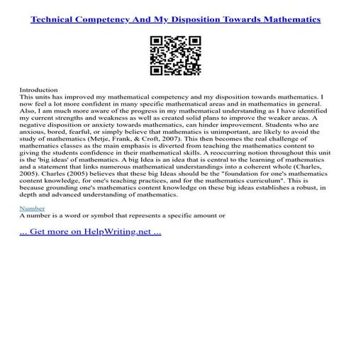 Technical Competency And My Disposition Towards Mathematics