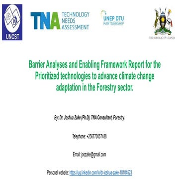 Barrier Analyses and Enabling Framework Report for the Prioritized technologies to advance climate change adaptation in the Forestry sector.