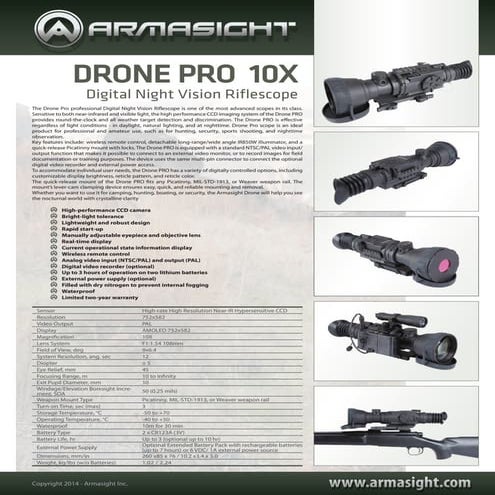 Technical data ARMASIGHT DRONE PRO 10X NV Rifle Scope |  Optics Trade