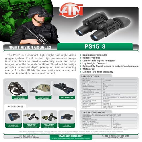 Technical data ATN PS15-3 Goggles | Optics Trade
