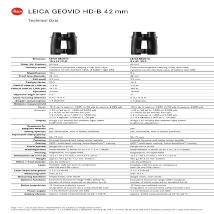 Technical data LEICA Geovid HD-B | Optics Trade | PDF