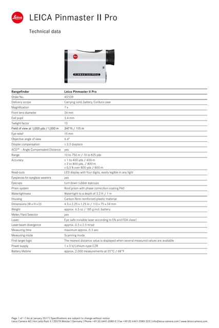 Technical Sheet | Leica 2400R Rangemaster | Technical Sheet | PDF