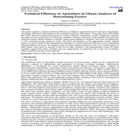 Technical efficiency in agriculture in ghana analyses of determining factors