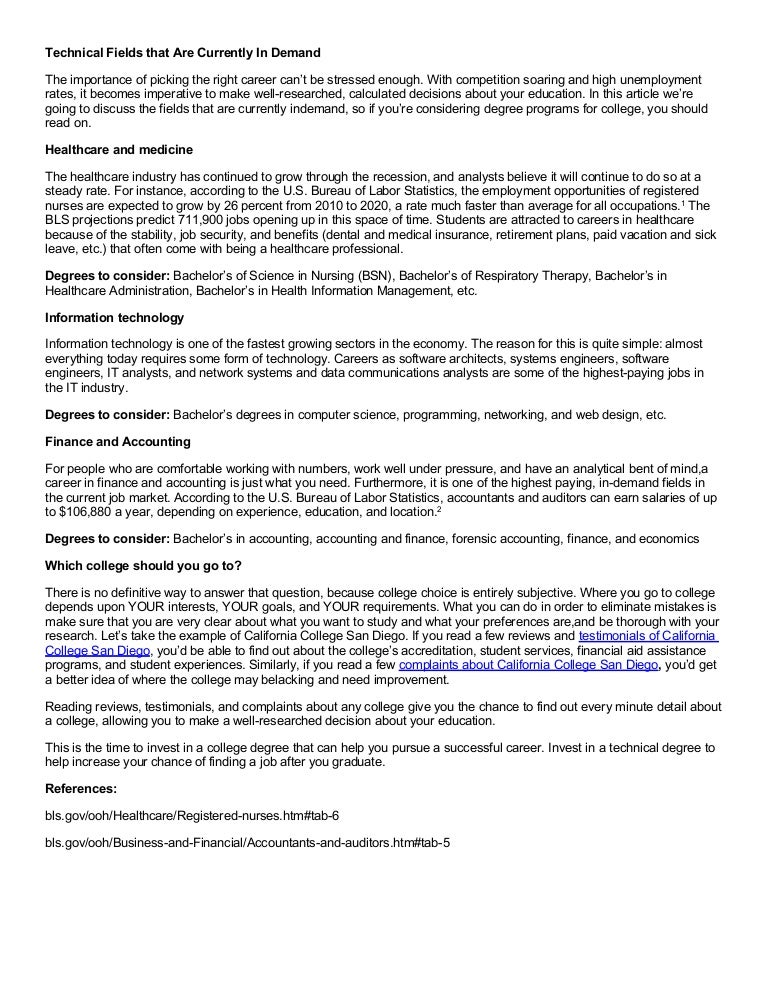 Technical fields that are currently in demand