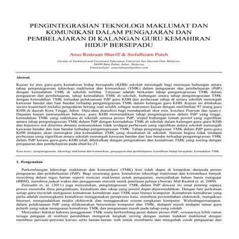 PENGINTEGRASIAN TEKNOLOGI MAKLUMAT DAN KOMUNIKASI DALAM PENGAJARAN DAN PEMBEL...