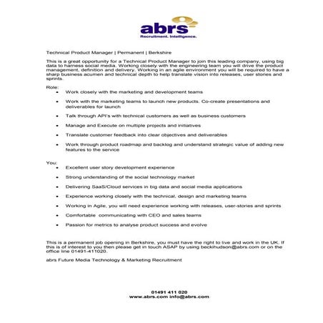 Technical product manager   berkshire