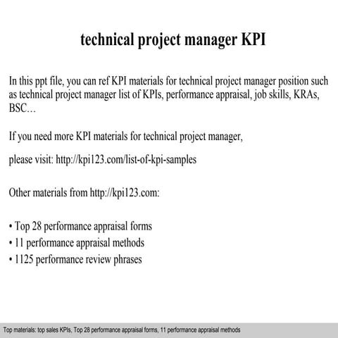 Technical project manager kpi