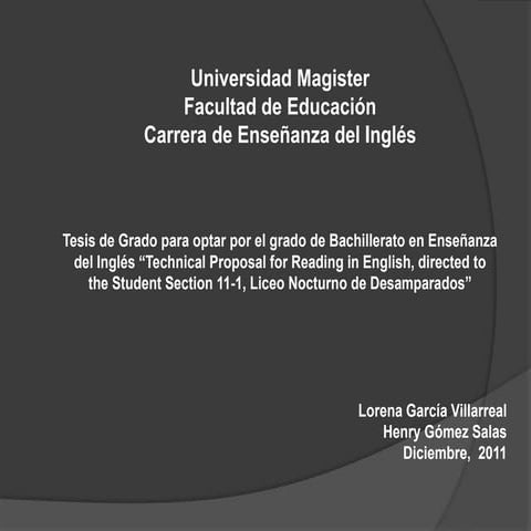 TECHNICAL PROPOSAL FOR READING IN ENGLISH, DIRECTED TO THE STUDENT SECTION 11...