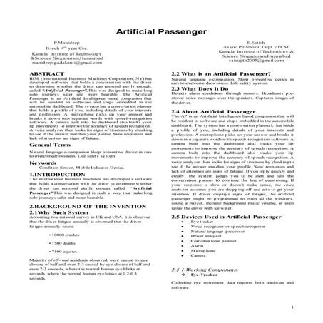Technical seminar artificial passenger in ieee format