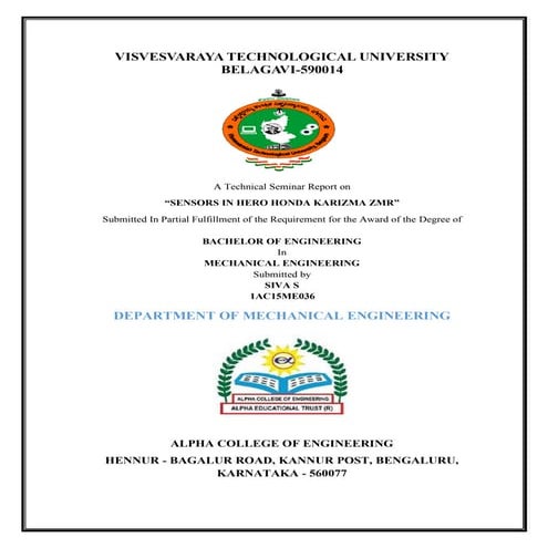 SENSORS USED IN  KARIZMA ZMR 