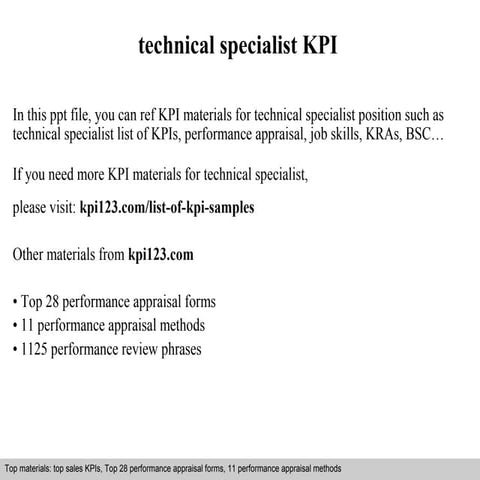 Technical specialist kpi