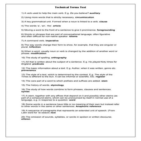 Technical terms test answers