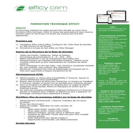 Formation Efficy CRM - Technical training