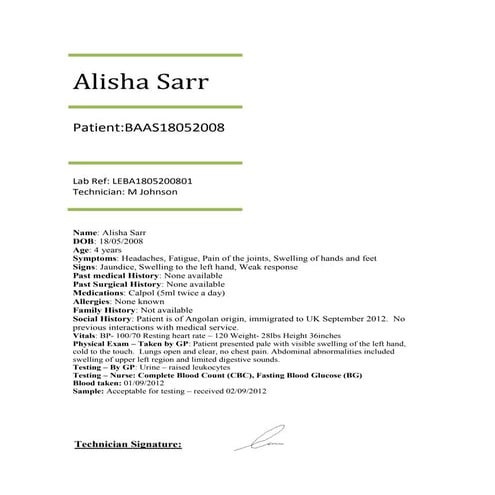 Technician report   initial testing