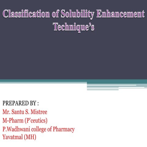 Classification of Solubility Enhancement Techniques