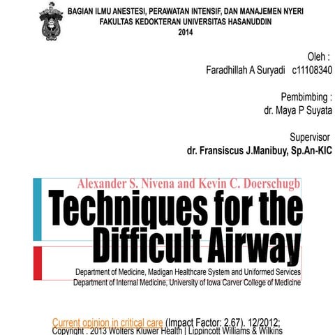 Techniques for the Difficult Airway