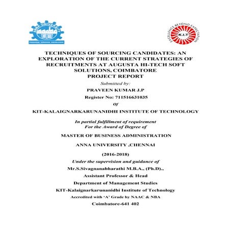 MBA project report -Techniques of sourcing candidate  at augusta hi tech soft...