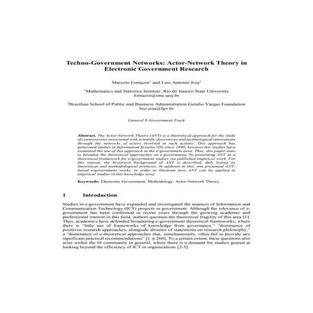 Techno-government networks: Actor-Network Theory in electronic government res...