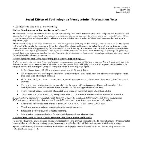 Notes for Technology/Young Adults Presentation