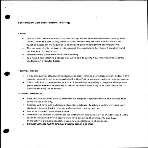 Technology cart distribution notes
