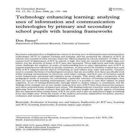Technology enhancing learning: analysing uses of information and communicatio...