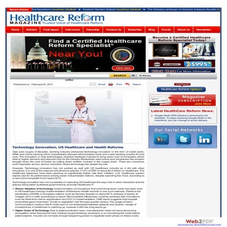 Technology innovation, us healthcare and health reforms