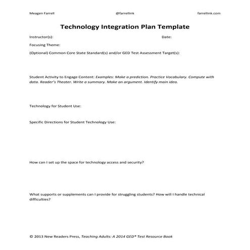 Technology Integration Plan Template | DOCX